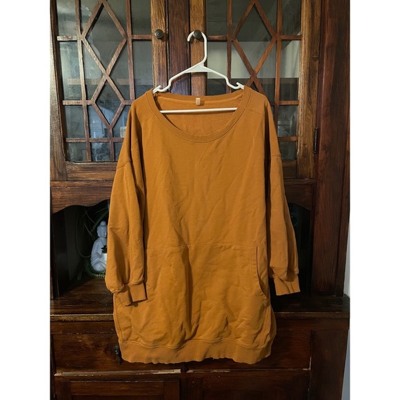 Free People Oversized Sweatshirt Dress Amber Orange Cotton Blend Pockets - Picture 2 of 6